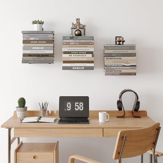 Wawocs Invisible Bookshelf for Wall, 4 Tier Floating Bookshelf Made of Heavy Duty Metal, Vertical Spine Book Tower Hanging Wall Bookshelf, Floating Book Shelves for Wall, 2 Pack Black