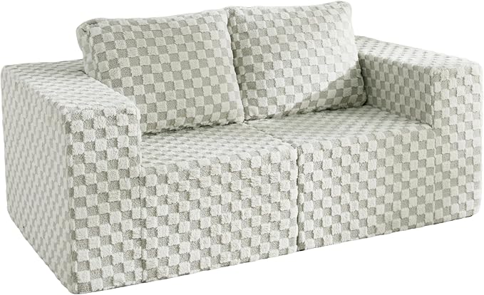 Modular Sectional Sofa 2 Seater Loveseat Modular Couch with Deep Seat Memory Foam Cloud Sofa Chair with Pillows Oversized Sectional Sofa for Living Room Bedroom (Plush GREYOLIVE, Loveseat)