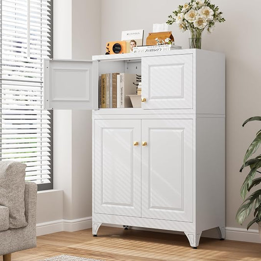 32" Metal Wall Cabinet 2 Doors,Pantry Cabinet Hanging Cabinets with Handle,Bathroom Storage Cabinet,16" D x 32" W x 15" H