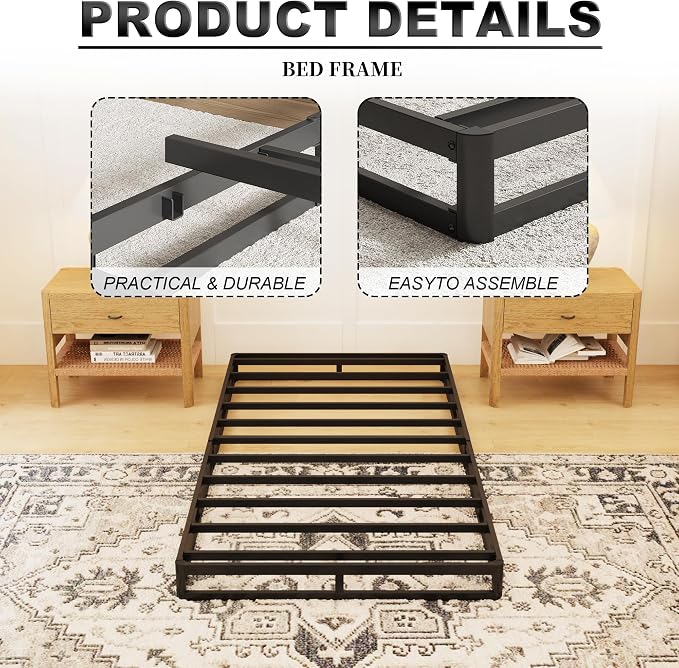 OSASET Twin Box Spring, 4 Inch Metal, Twin Size | Heavy Duty Metal Frame, 3000lbs Support, Easy Assembly, Noise Free, Non Slip