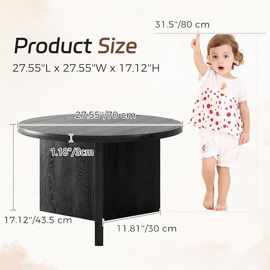 Luoxiao Round Coffee Table, 27.5" Modern Black Living Room Center Tables | Space-saving, Triangle Base w/ Anti Slip Feet for Stability, Circular Accent Table for Small Spaces, Apartment, Easy Assembly
