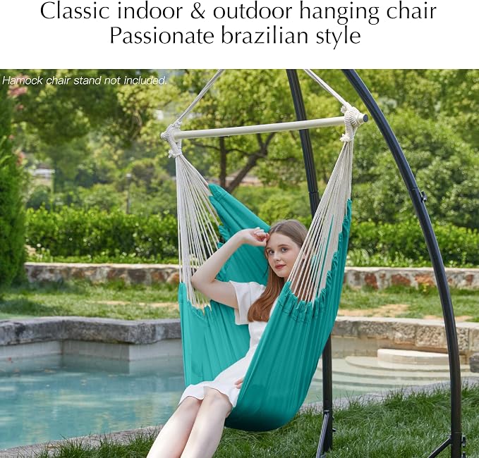 PNAEUT Hammock Chair Hanging Rope Swing for Outside Indoor for Bedroom, Outdoor, Patio (Aqua Blue)