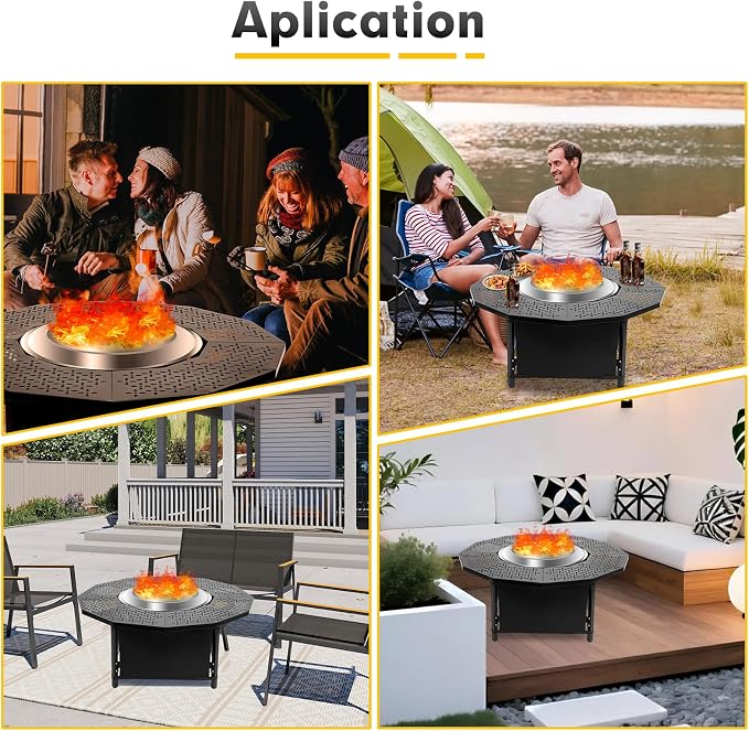 48 Inch Fire Pit Surround Tabletop for Solo Stove Bonfire up to 27.5" and Most Wood Burning Fire Pits, 28.4 in Inner, Coated Metal Outdoor Fire Pit Table with 360° Safety Barrier