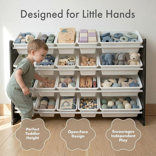 Humble Crew Toy Storage Organizer with 20 Removable Storage Bins for Kids Playroom, 4-Tier Toddler Toy Organization and Storage, Espresso/White
