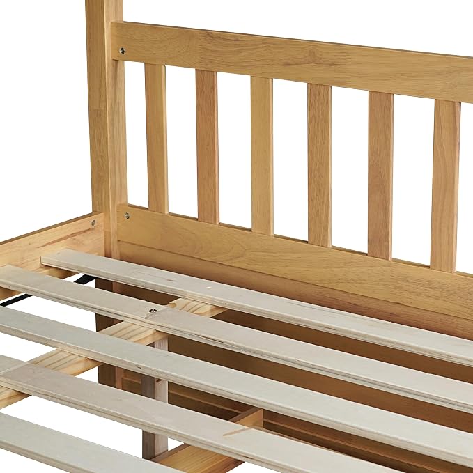 Harper & Bright Designs Convertible Wood Full-Over-Full Bunk Bed with Trundle and Ladder - Can Be Divided Into Two Platform Beds, White Oak