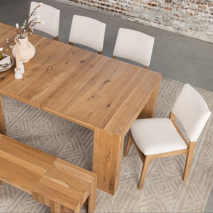 Transformer Table - Solid Wood Extendable Dining Table with Bench and 4 Stackable Chairs, Seats 2-12, Expandable Table, Kitchen and Dining Room Furniture, Natural (Table + Bench + 4 Chairs)