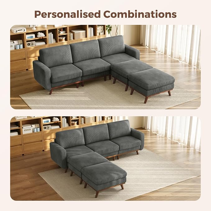 Vesgantti 97" Modular Sectional Sofa Dark Gray, U-Shaped Couch with Movable Ottoman, Comfy Corduroy Couch with Spring Cushion, Modular Sofa with Deep Seat for Living Room, Bedroom and Apartment