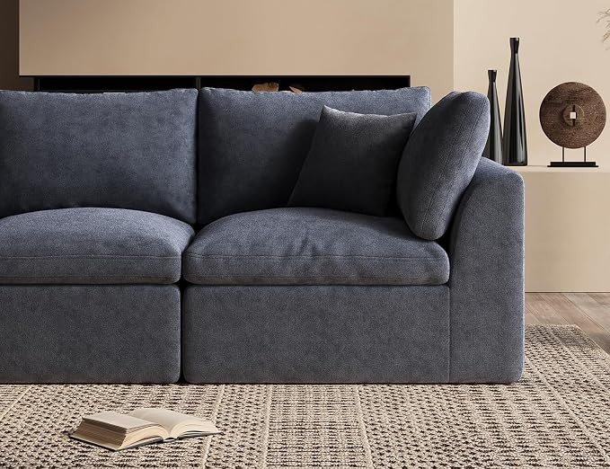ohllob Oversized Cloud Sectional Couches for Living Room, Boneless U Shaped Couch with Ottoman, 4 Seater Modular Sectional Sofa, Dark Grey