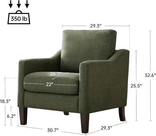 VKNOW Mid Century Modern Accent Chair, Upholstered Living Room Chairs Armchair for Bedroom, Comfy Reading Accent Chairs with Wood Legs for Living Room (2, Green)