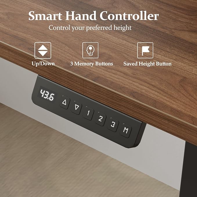 Klicelor L Shaped Standing Desk 63 x 55.1 Inch Dual Motors, Electric Height Adjustable Corner Desk for Home Office Workstation, Ergonomic Sit Stand Computer Table with Memory Controller, Dark Walnut