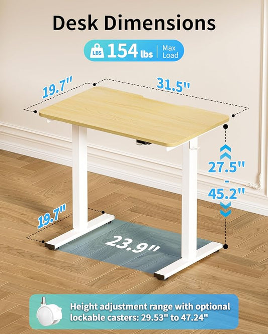 Okin Electric Standing Desk 31.5x19.7 Inches Small Computer Desk-Whole Piece Stand up Desk with Wheels Gaming Rolling Home Office Desks, Oak