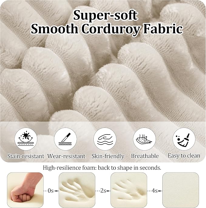 75'' L-Shaped Cloud Modular Sectional Couch with Chaise, Modern Corduroy Memory Foam Sofa Bed, Upholstered Boneless Deep Seat Fluffy Sleeper Sofa, for Living Room, No Assembly Needed (Beige)