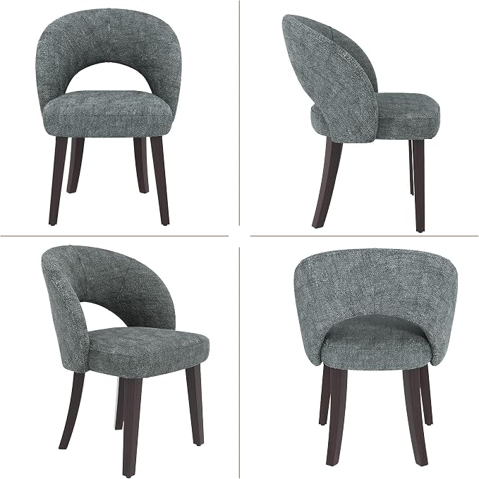 Dining Chairs Set of 6, Mid Century Modern Dining Chairs with Solid Wood Legs, Curved Back Kitchen Chair Farmhouse Side Upholstered Chairs for Kitchen Dining Room, Gray