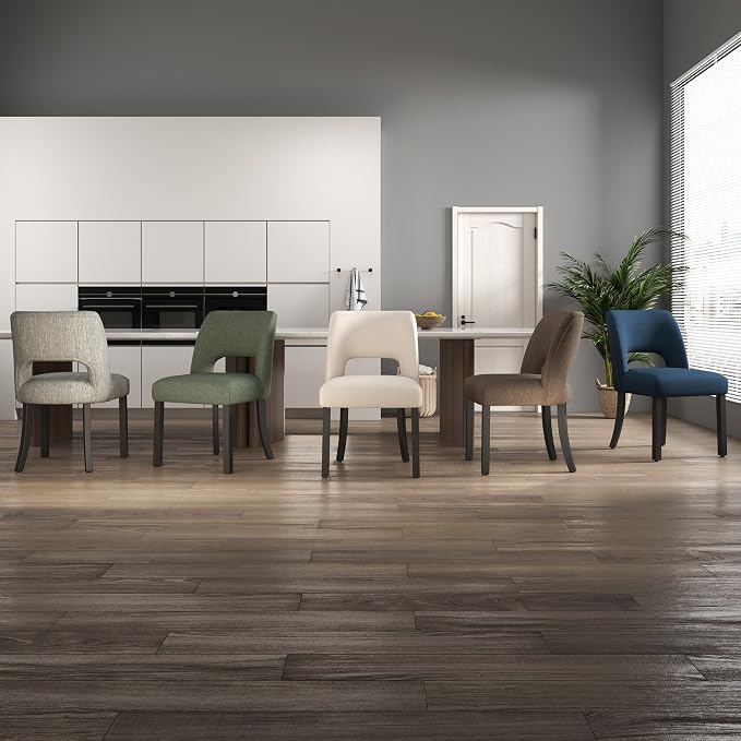 VKNOW Wooden Dining Chairs Set of 4, Modern Fabric Upholstered Dining Room Chair Kitchen Chairs, Farmhouse Dinner Chair for Kitchen Dining Room, Grey-Black Legs