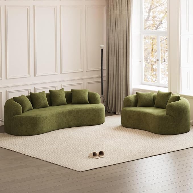 69" Curved Loveseat Sofa for Living Room, Modern Chenille Love Seat Cloud Couch, Luxury Plush Extra Deep Oversized Sofa for Small Spaces, Bedroom, Apartment, No Assembly Required, Green