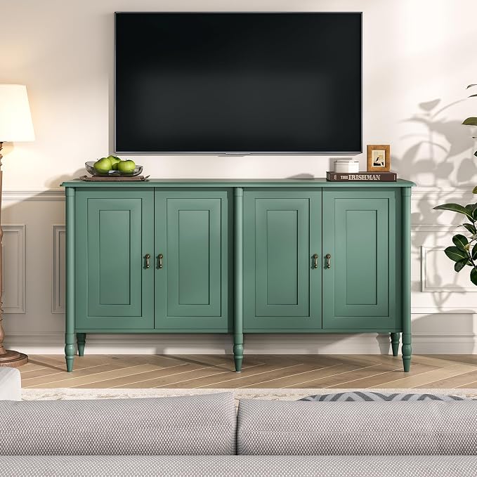 JOINICE 59" Sideboard Buffet Cabinet with Storage for Dining Room,Green | Vintage Credenza with Adjustable Shelves & Solid Wood Legs,supports up to 100 lbs,for Kitchen,Bar,Hallway,TV Console