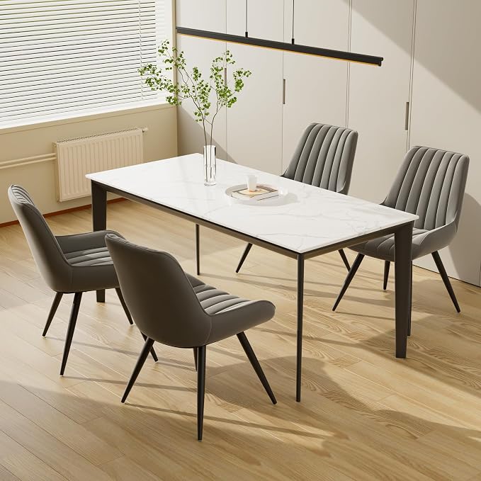 Mid Century Modern Dining Chairs Set of 6, Soft Cushion Upholstered Fabric Kitchen Chairs, Dark Grey