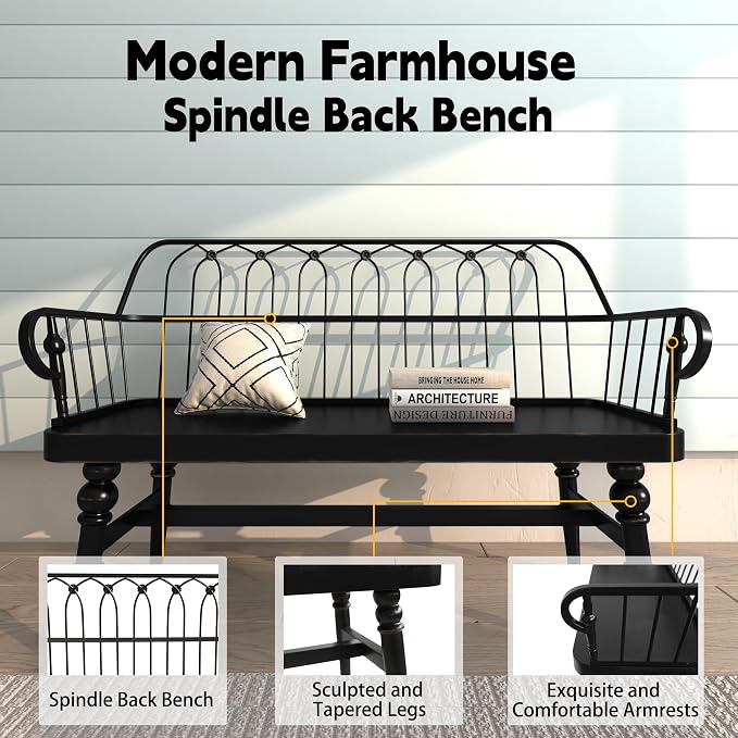 DIBRATY Entryway Bench,Spindle Back Wooden Dinning Bench, Farmhouse Foyer Bench for Entryway, Living Room, Dinning Room, Mudroom