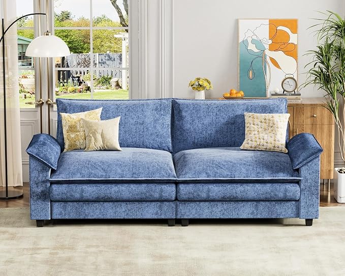 Homall 80" Modular Sectional Sofa, Loveseat Sofa Couch with Double-Layer Cushion, DIY Combination Chenille Deep 2-Seat Cloud Couch for Living Room, Apartment (Dark Blue, Loveseat Sofa)