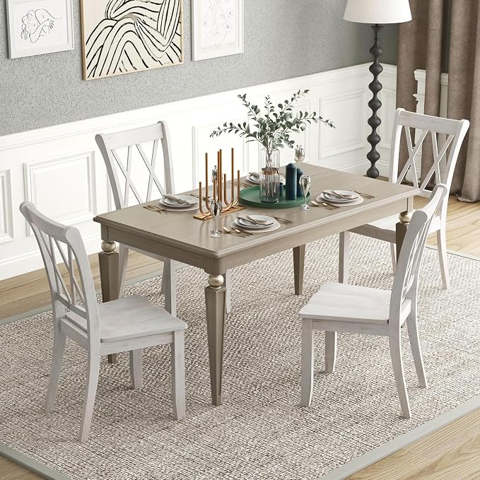 SIMOE Set of 2 Wooden Dining Chairs, Mid Century Farmhouse Kitchen Chairs, Solid Rubberwood Armless Side Chairs with High Back, Ergonomic Seats for Dining Room Living Room, White