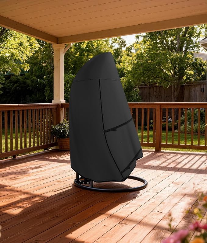 ULTCOVER Patio Hanging Egg Chair Cover - Waterproof Outdoor Single Seat Swing Egg Chair with Stand Cover 45W x 33D x 68H inches, Black