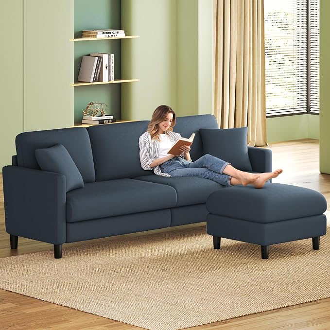 Welzona 83" Couches for Living Room, Teddy Sofa Couch, Comfy Sofas for Living Room, Tool-Free Setup Loveseat Sofa, All-Wood Love Seat Couches, Small Couch 2 Pillows Included, Slate Blue