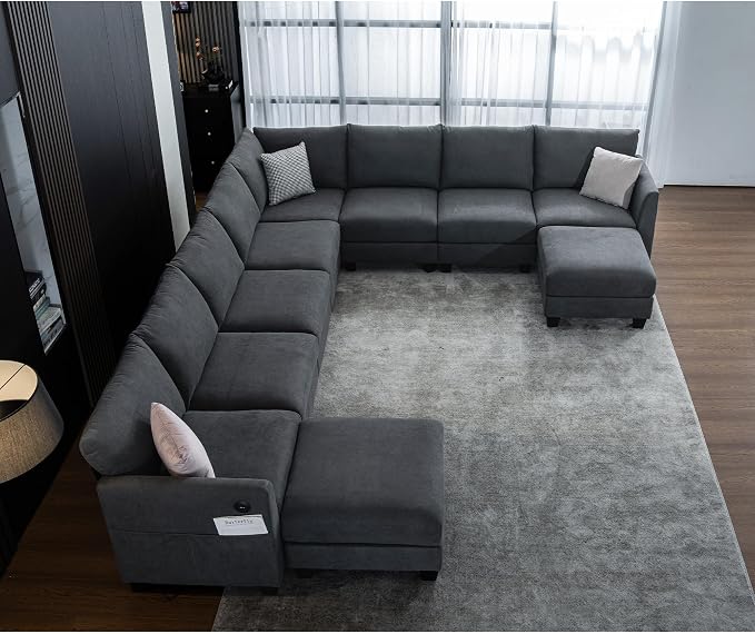 150.4" Large Sectional Couches for Living Room, 8 Seater L Shaped Modular Sectional Sofa with Two Storage Ottomans & USB, Oversized Corner Couch for Living Room (Grey)