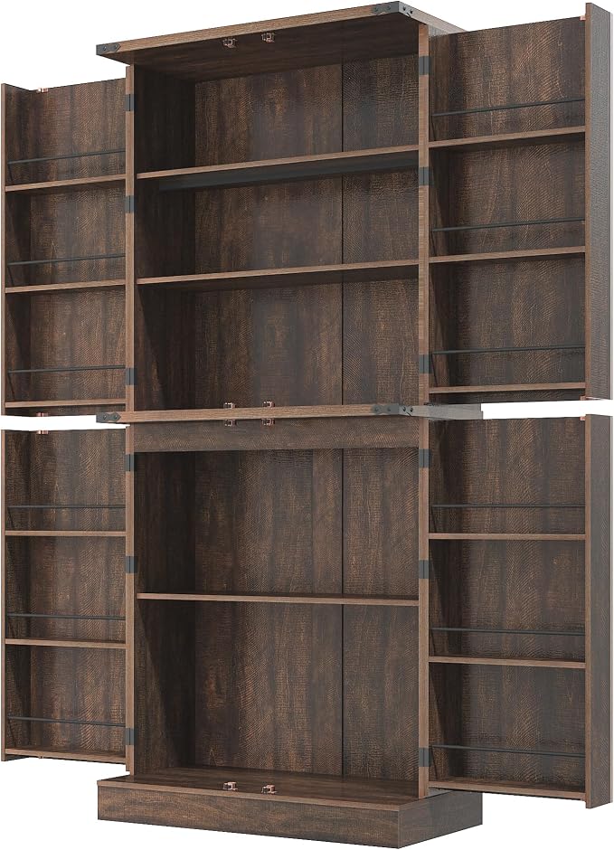71" Tall Kitchen Pantry Cabinet, Farmhouse Tall Kitchen Storage Cabinet with Adjustable Shelves & 4 Barn Style Doors, Wooden Storage Cabinet for Kitchen, Dining Room, Living Room, Bathroom, Office