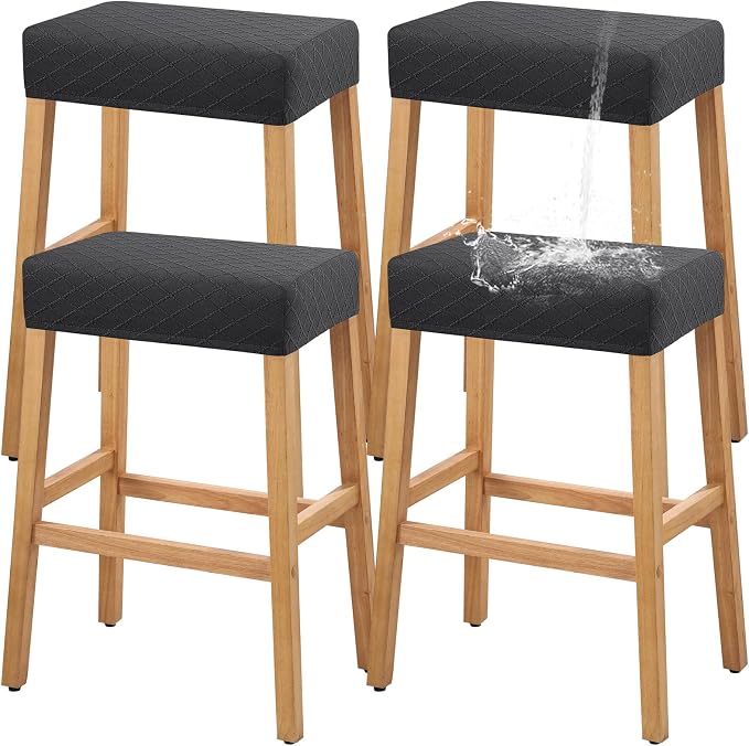 YISUN Stool Covers Rectangle - 4 Pack Stretch Waterproof Saddle Seat Cover Counter Bar Stools Bar Chairs Covers Kitchen Island Chairs Cushion Protector