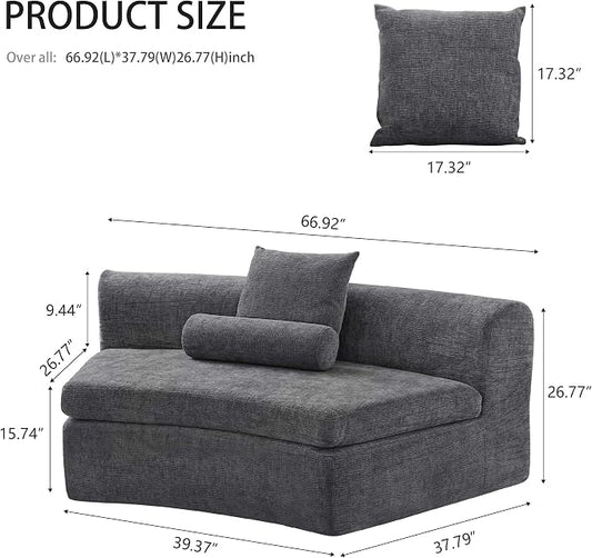 AVZEAR Curved Modular Sectional Sofa, Chenille Upholstered Cloud 1 Seater Couch for Living Room, No Assembly Modern Love Seat Sofa with 1 Bolster Pillows & 1 Square Pillows, High-Density Foam, Gray