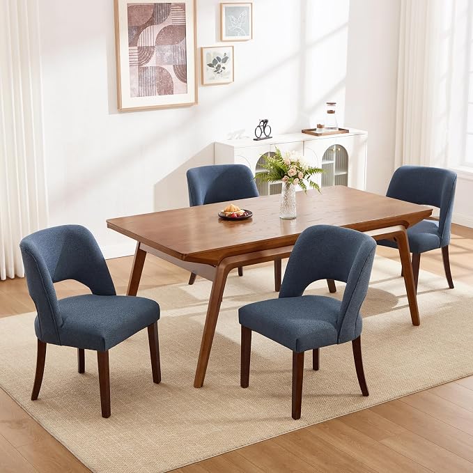 Dining Chairs Set of 4,Modern Dining Room Chairs with Thick Cushions,Upholstered Linen Fabric Kitchen Chairs for Kitchen Dining Room DARKBLUE