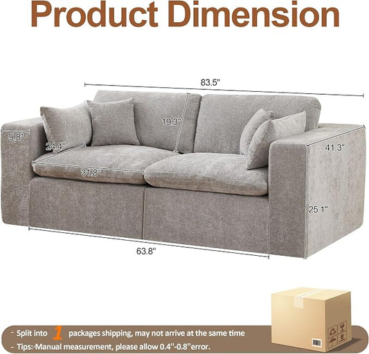83''Cloud Boneless Sectional Couch, Modular Sectional Sofa Deep Seat, Upholstered Convertible Comfy Loveseat Chenille Memory Foam Sofa Couches for Living Room, Light Grey