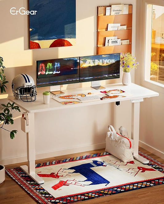ErGear Height Adjustable Electric Standing Desk, 63 x 28 Inches Sit Stand up Desk, Memory Computer Home Office Desk, White