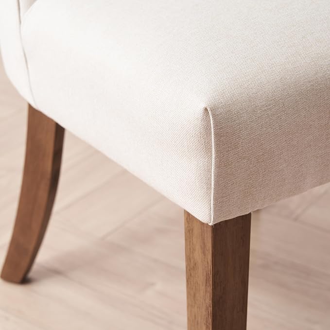 VKNOW Wooden Dining Chairs Set of 6, Modern Fabric Upholstered Dining Room Chair Kitchen Chairs, Farmhouse Dinner Chair for Kitchen Dining Room, Beige