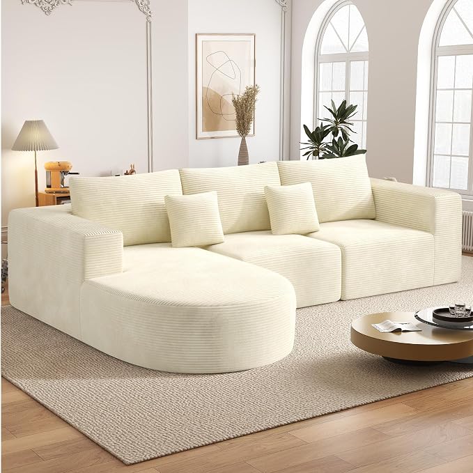 Boneless Couches for Living Room,Cloud Sectional Couch with L-Shape Chaise,Modern Modular Sofa with Deep Seat Upholstered Comfy Couches for Bedroom,No Assembly Required,1PCS