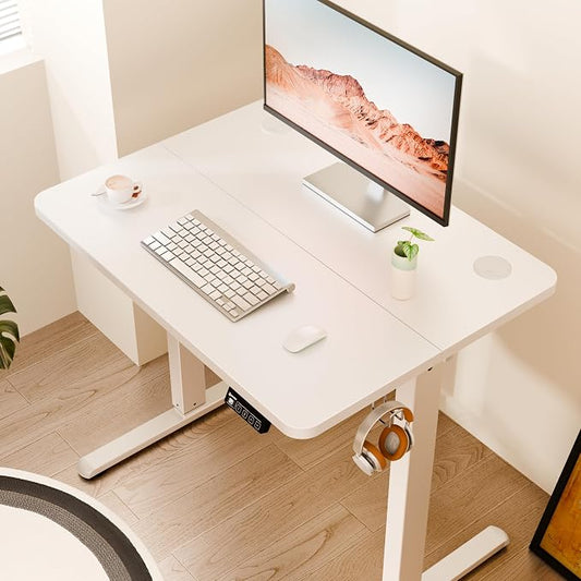 ERGOMAKER Electric Standing Desk, 31.5" x 23.6" Height Adjustable Sit Stand Desk with Splice Board for Home Office, Computer Desk Memory Preset (White Frame, White Desktop)