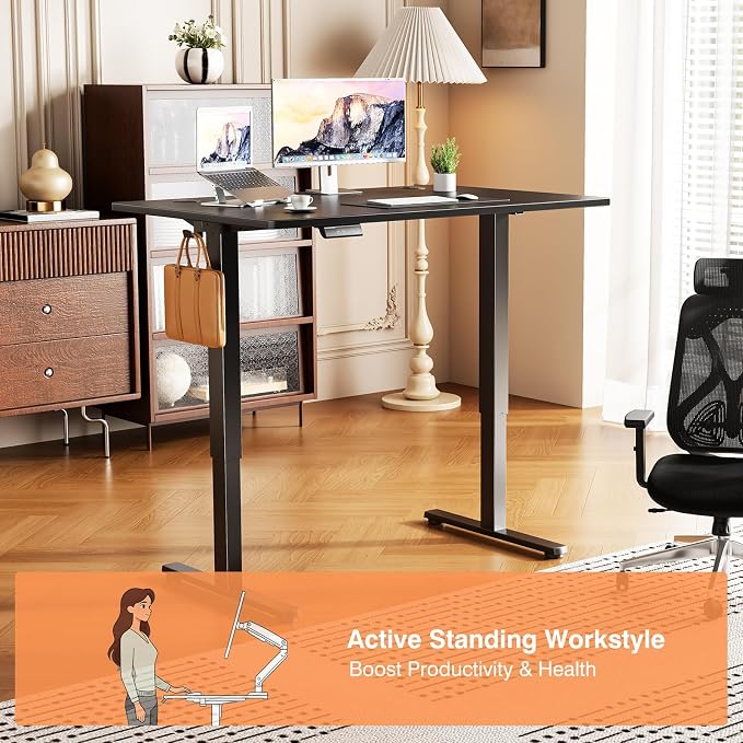 Sweetcrispy Electric Standing Desk Adjustable Height, 40x24 Inch Sit Stand Up Home Office Desks Computer Workstation PC Work Table with 3 Memory Preset Splice Wood Board Metal Frame, Black
