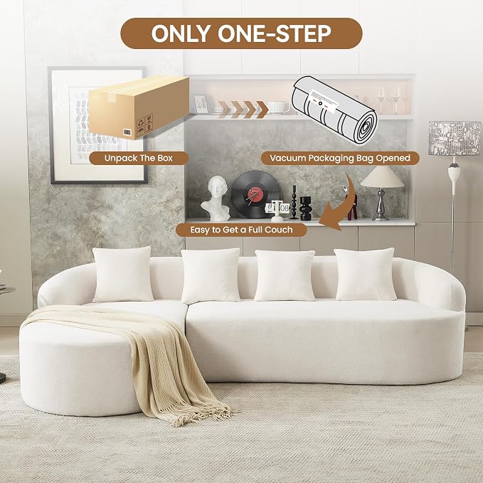 105" Boneless L Shaped Sectional Couch, Curved Cloud Deep Seat Sofa with Chaise Lounge, Oversized 4 Seater Couches for Living Room, No Assembly, Chenille Beige