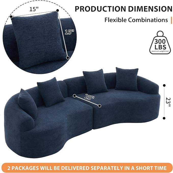 110.2" Curved Sectional Sofa,Luxury Wood Grain Chenille Fabric, Oversized Sectional Sofa,Compression Curved Couch for Living Room,No Assembly Needed (Blue, 110.2 Inch)
