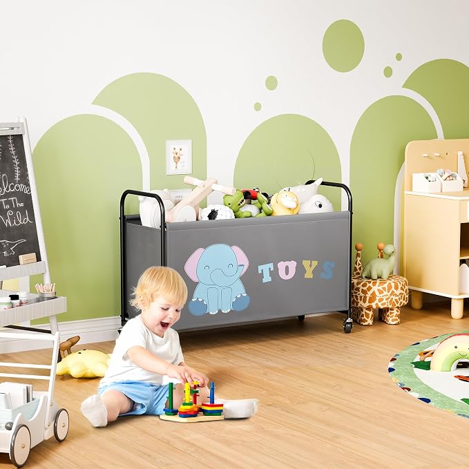 GRANNY SAYS Toy Box for Boys Girls, Extra Large Toy Chest Storage with Wheels, Metal Kids Toy Storage Organizer for Living Room Storage, 135L Toy Bins for Kids Organizer Stuffed Animals, Grey