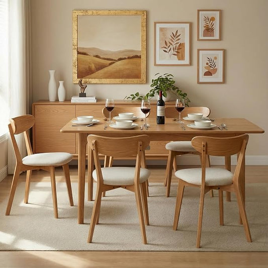 100% Solid Wood Dining Chairs,Mid Century Modern Dining Chairs with Rounded Backrest,Kitchen,Dining Room Chairs Set of 1/2/4 (6, Original Color White Upholstery)