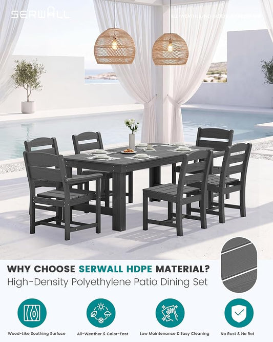 SERWALL HDPE Outdoor Dining Table and Chairs Set for 4 | with Armless Chair Seat
