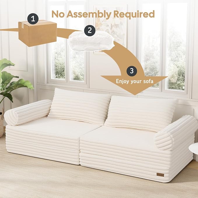 MeMoreCool Convertible Sofa Bed, Folding Floor Couch Bed Queen, Pull Out Sleeper Couch with Pillows, Fold Out Futon Sofa for Bedroom Living Room Small Space, Soft Corduroy
