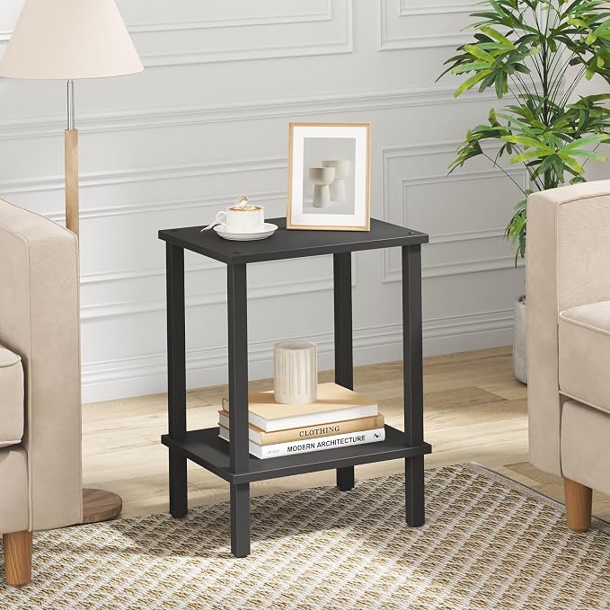 TUTOTAK End Table, Side Table, Nightstand, 2-Tier Storage Shelf, Sofa Side Table for Small Space, Living Room, Bed Room Black TB01BK034