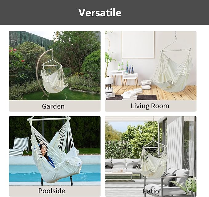 CHULIM Hanging Hammock Chair Swing MAX 500 lbs Outdoor Hanging Chair with Footrest Indoor Swing Chair with Portable Steel Spreader Bar and Hardware Kit for Bedroom Living Room Patio Porch - White