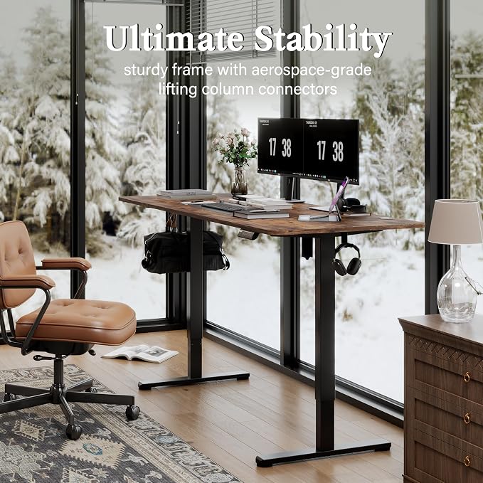 Monomi 71" Electric Standing Desk for Home Office - Large 1.8-Meter Adjustable Height Desk, 176 lbs Capacity, 4 Memory Presets, Quiet Motor & Anti-Collision (Rustic Brown/Black)