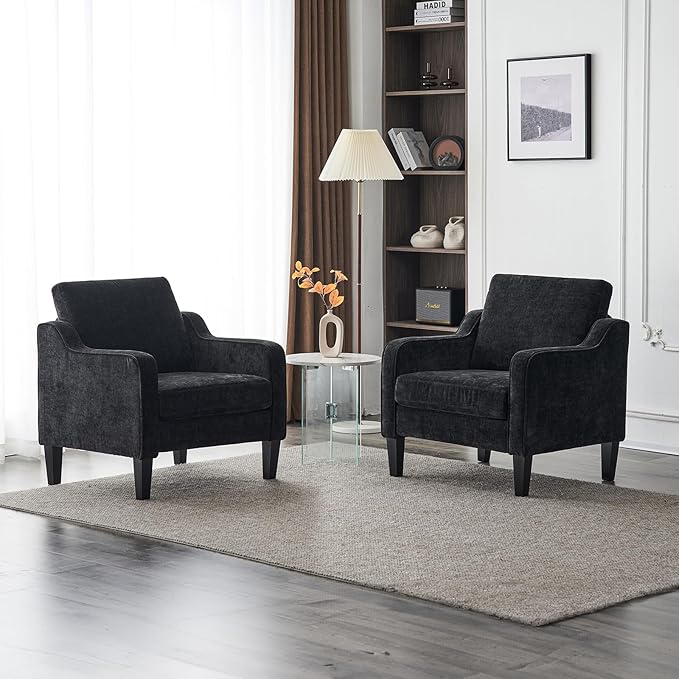 VINGLI Mid-Century Modern Accent Chair, Black Chenille, 30" (W) x 30.7" (D) x 33" (H), 1 Seat, 380 lbs Weight Capacity