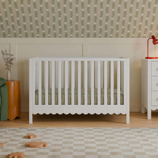 Davinci Sammy Scallop 4-in-1 Convertible Baby Crib, White | GREENGUARD Gold Certified, Converts to Toddler Bed & Daybed & Full-Size Bed, 4 Adjustable Mattress Heights - Easy to Assemble