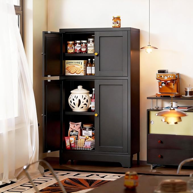 43" H Black Small Pantry Cabinet,Metal Storage Cabinets,Small Food Storage Cabinets