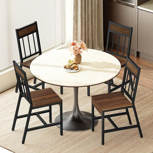 YATINEY Dining Chairs Set of 4, Kitchen Chairs with Metal Frame, Slanted Back, Industrial Dining Chair Set, for Kitchen, Living Room, Dark Walnut and Black CY03L4BH